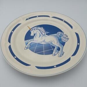 Tienshan Stoneware Blue Unicorn Fantasy Dinner Plate 10.5"‎ Replacement VTG